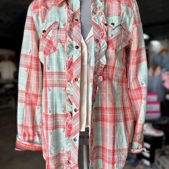Tasha Polizzi Red and Blue Plaid Jacket with Ruffle Details - Picture 5 of 5